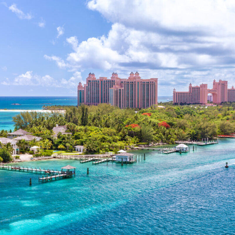 Scenic view of an idyllic beach at Nassau, Bahamas, on Paradise